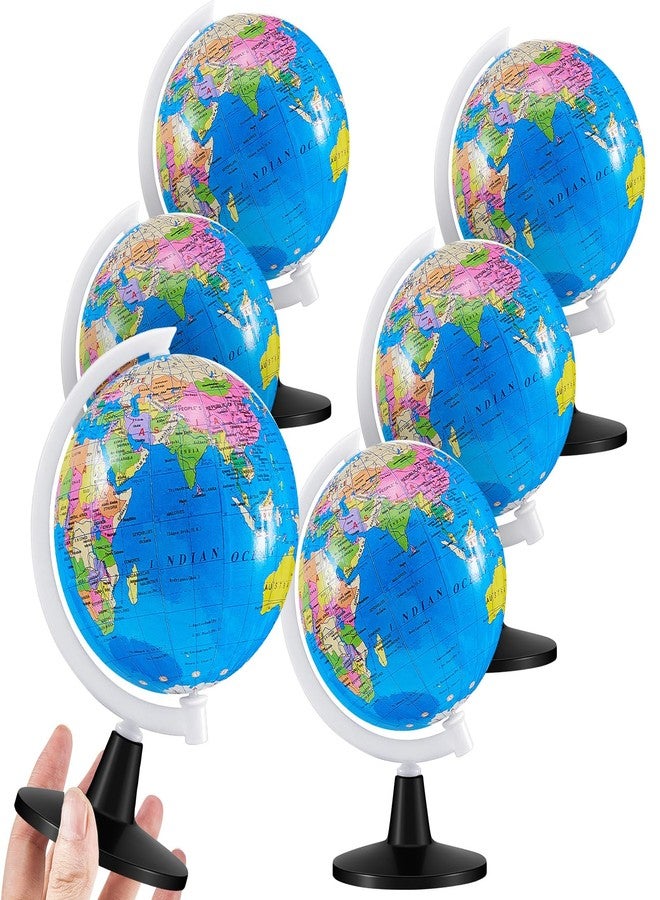 Henoyso 6 Pcs World Globe for Kids 3.4'' Educational Mini Desk Decorative Earth Globes with White Stand Learning Rotating World Map for Adults Classroom Geography Table Decor - Image 1